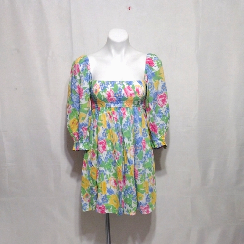 Faithfull the Brand Floral Smocked Square Neck Mini Dress Poplin 4 Summer Chic